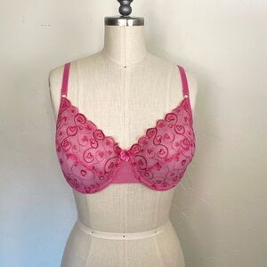 Secret Treasures Pink Heart Embroidered 36D Lace Bra Valentine's Full Coverage